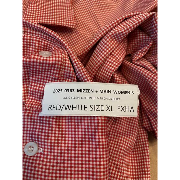 Mizzen + Main Women's Size XL Red/White Mini Check Long Sleeve Button Up Shirt - Picture 2 of 10